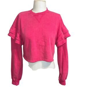 Avec Les Filles Cropped Ruffle Sleeves oversized Sweatshirt Pink women's  XS NEW